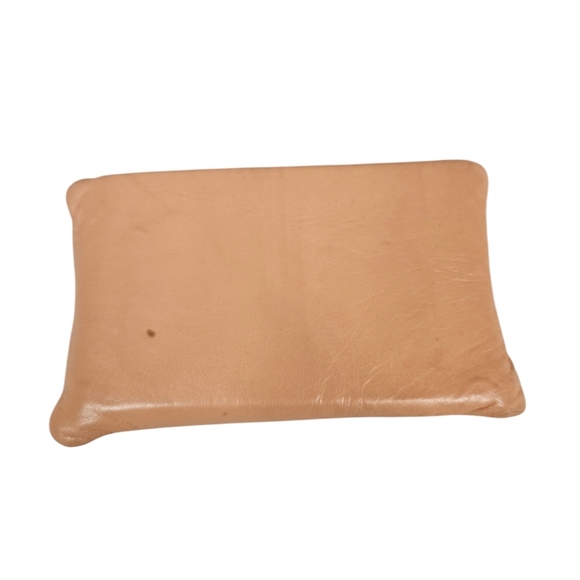 Vintage 70s Weber's Peach Leather Large Baguette Gold Metal Handle Women's Purse - Picture 9 of 13